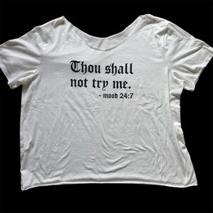 Thou shall not try me White Cotton Graphic Short Sleeve Tee Shirt